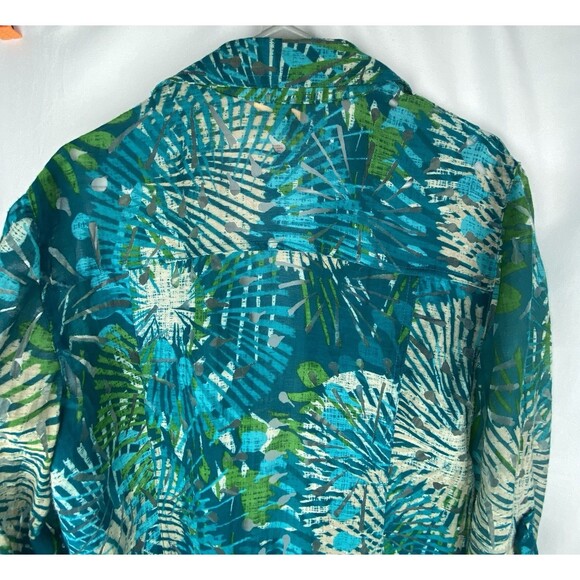 Ruby Rd Blouse Size 18W Button Up Floral Shirt Roll Tab Sleeve Shacket Blue - Picture 11 of 14